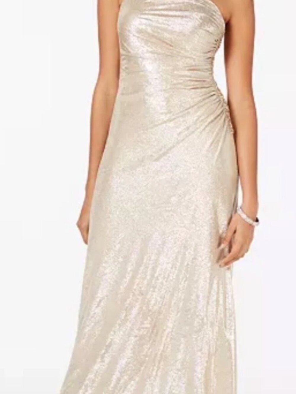 Calvin Klein One-Shoulder Metallic Gown Size 16